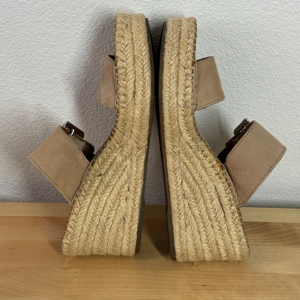 Franco Sarto Coastal Tan Suede Espadrille Wedge Sandals Silver Buckle Womens 7M - Picture 7 of 9